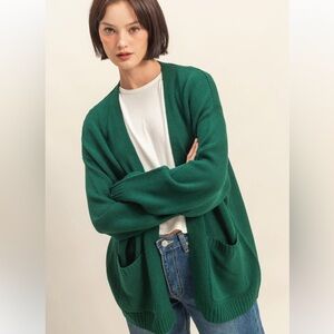 Double Zero Oversized Open-Front Cardigan Sweater With Pockets – Green (S, M, L)
